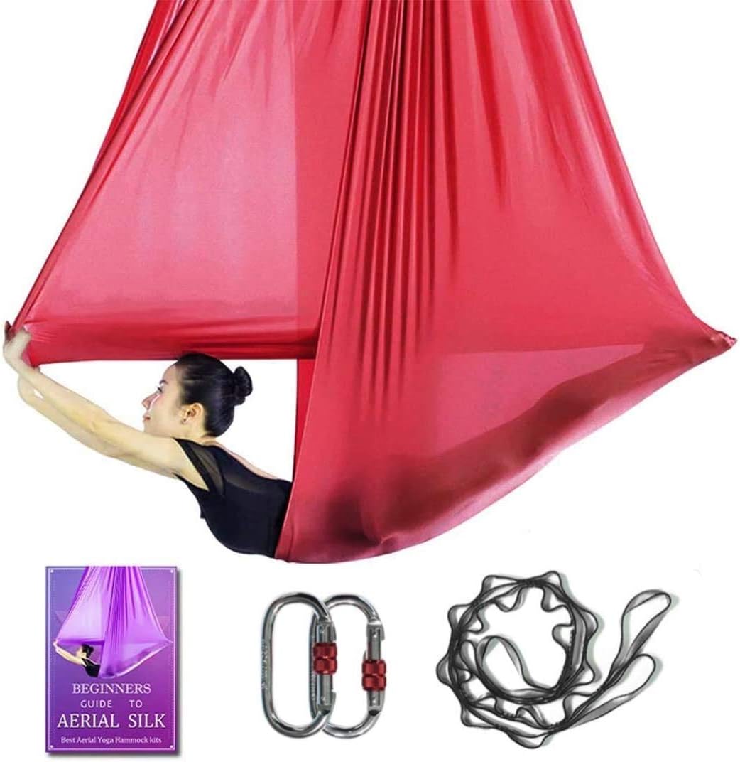 Aerial Yoga Hammock L:5M W:2.8M 5.5 Yards Aerial Pilates Silk Yoga Swing Set with 2000 Ibs Load Include Daisy Chain, Pose Guide