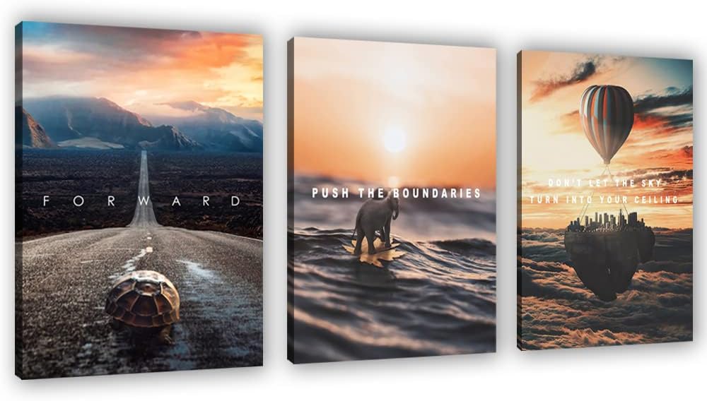 Motivational Wall Decor Poster Inspirational Wall Art 3 Pieces Canvas Wall Painting Artwork for Living Room Bedroom Office Home Decor Prints Pictures Wall Decor Framed Ready to Hang 36''Wx 16''H