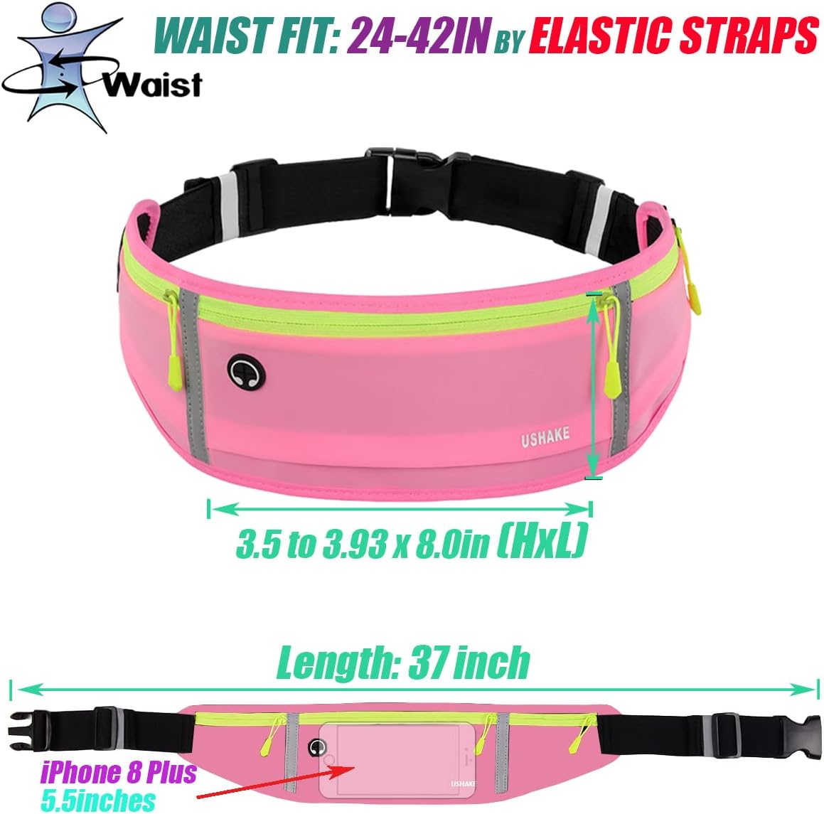 USHAKE Slim Running Belt, Workout Fanny Pack for Men Women,Exercise Waist Pack for Apple iPhone Holder, Runner Belt for Running Walking Cycling Camping Gym