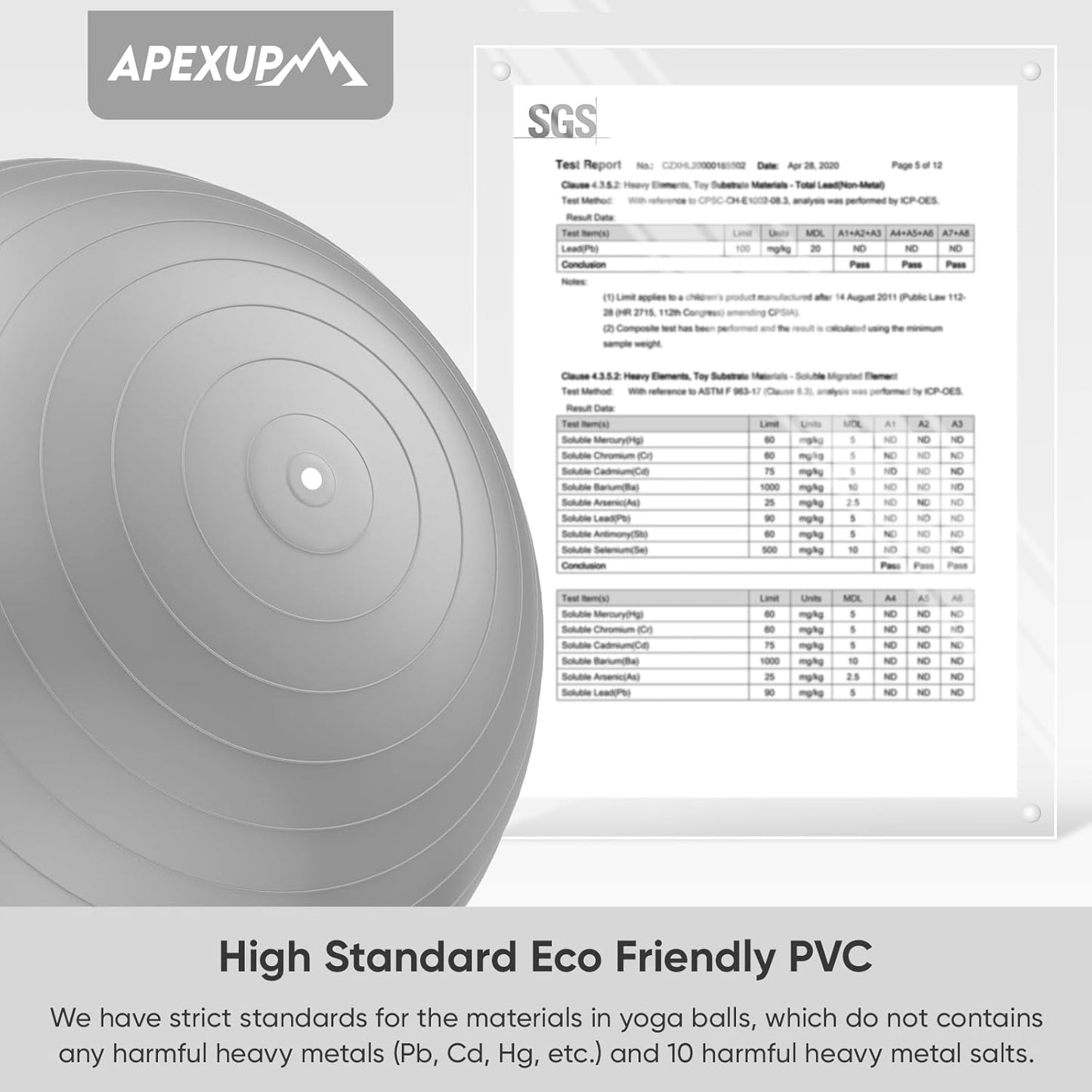 APEXUP Yoga & Pilates Ball - Anti Slip Heavy Duty Gym Ball for Fitness, Balance & Core Workout