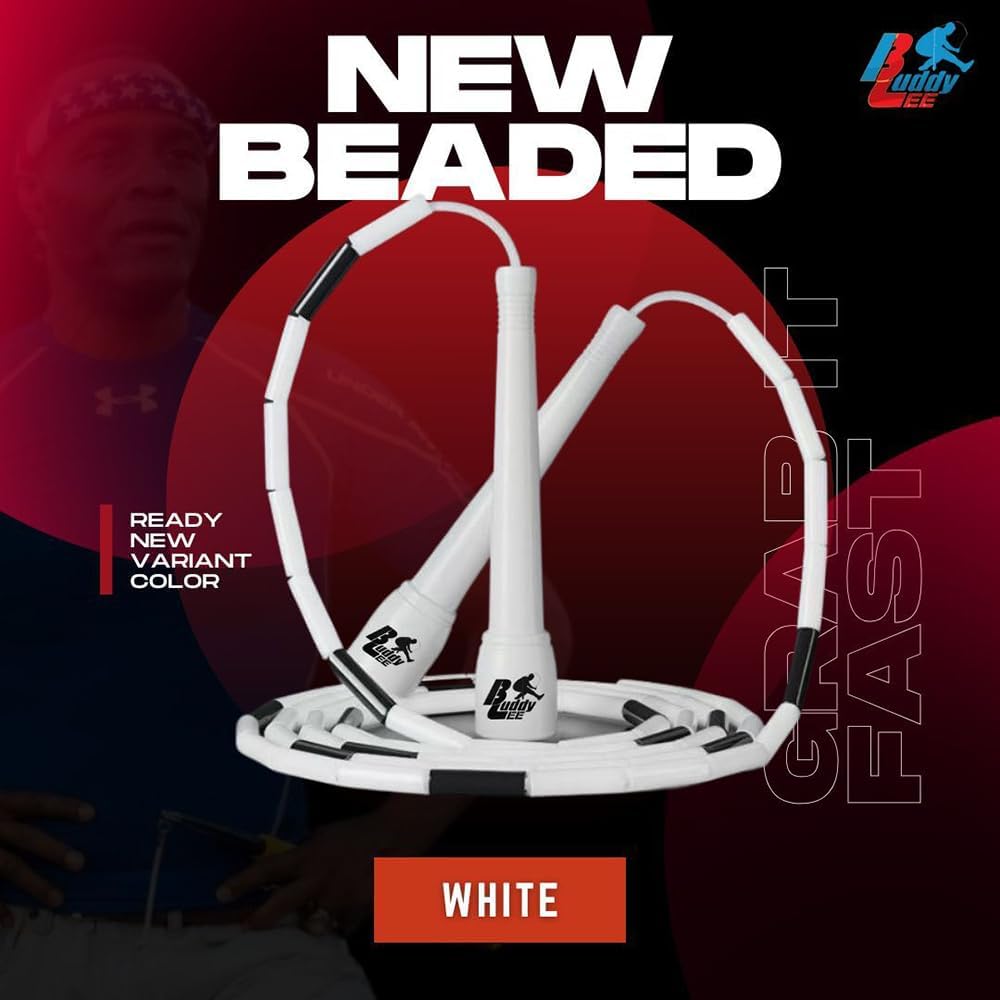 Buddy Lee New Beaded Jump Rope – Adjustable Skipping Rope for Kids & Adults – Durable, Tangle-Free Fitness Jump Rope with Ergonomic Handles for Cardio, Training & Outdoor Workouts