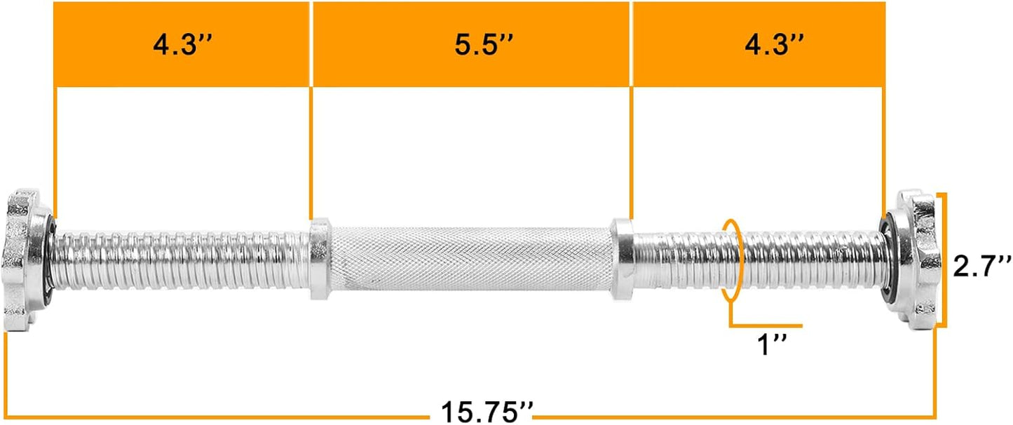 Threaded Dumbbell Rubber/Chrome Handles 1 Inch Pair, Adjustable Dumbbell Bar Handles, Fits Standard Weight Plates with 1” Diameter, for Gym Workouts, Exercise, Weightlifting, Sold in Pair