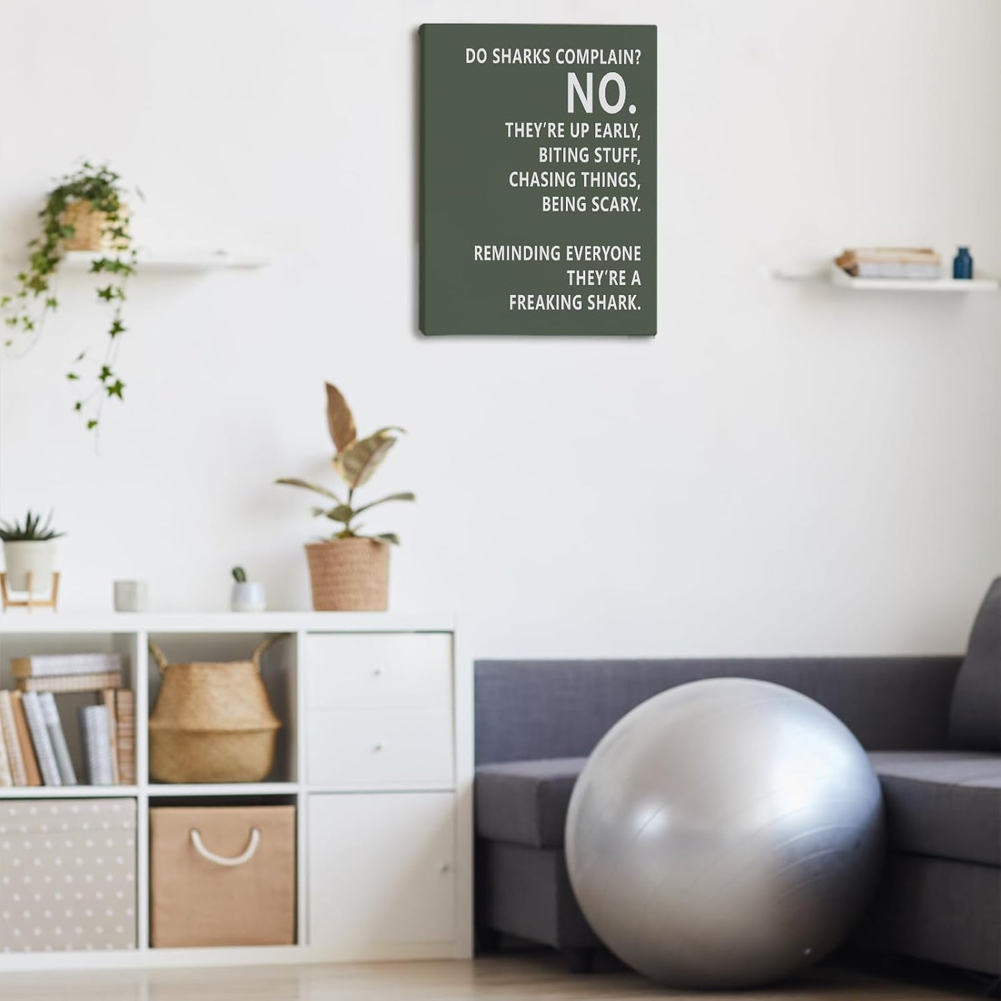 Rusenbao Gym Motivational Workout Wall Art, Home Gym Decor, Inspirational Workout Room Decor, Do Sharks Complain About Monday, Canvas Wall Art for Exercise Fitness Room Office, 11x14 inch(Green)