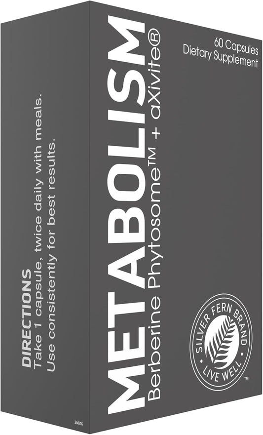Silver Fern Brand Metabolism Supplement + Berberine Phytosome & aXivite – Supports Function & Wellness – 60 Capsules