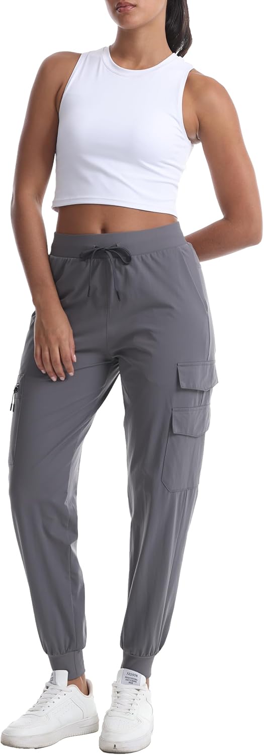 Women's Lightweight Hiking Joggers with Pockets - Water Resistant Cargo Pants for Outdoor Workouts Camping