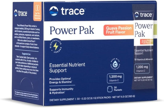 Trace Minerals Power Pak - Health Support Supplement with Vitamins & Minerals - Power Packet Aids Immune Health & Hydration - Mix Powder Supports Bodily Functions - Guava Passionfruit (30 Servings)