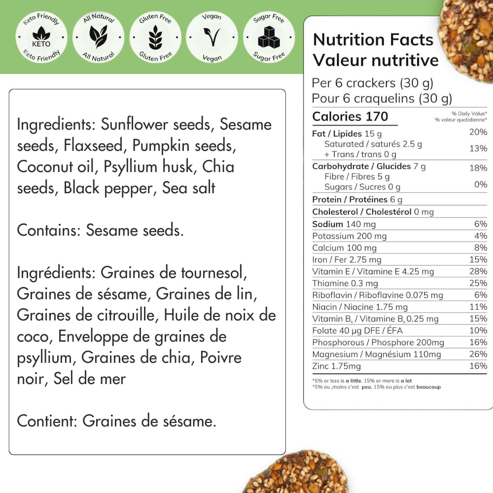 Super Seed Crackers, Gluten Free & Keto Friendly Healthy Snacks, Vegan, Zero Sugar, Paleo & Diabetic Friendly, Nut Free, 20g High Protein, 18g High Fiber, 3.56oz Each, 4-Pack, Cracked Black Pepper