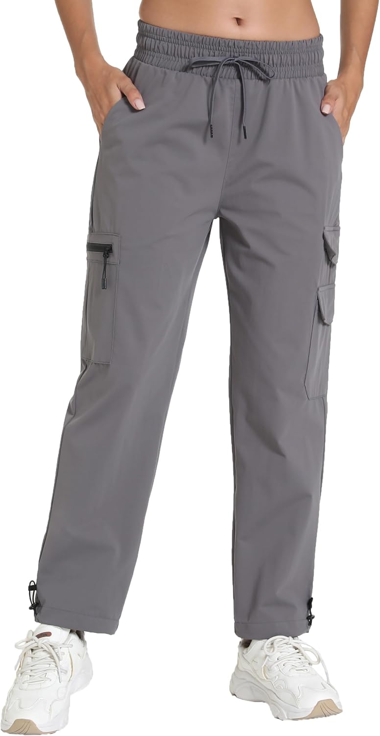 Women's Lightweight Hiking Joggers with Pockets - Water Resistant Cargo Pants for Outdoor Workouts Camping