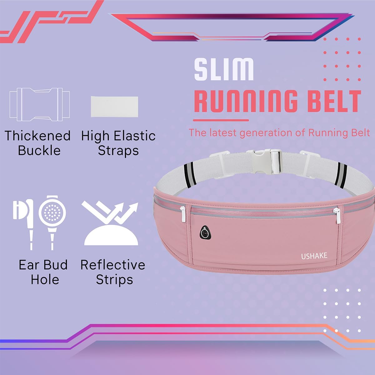 USHAKE Slim Running Belt, Workout Fanny Pack for Men Women,Exercise Waist Pack for Apple iPhone Holder, Runner Belt for Running Walking Cycling Camping Gym Red