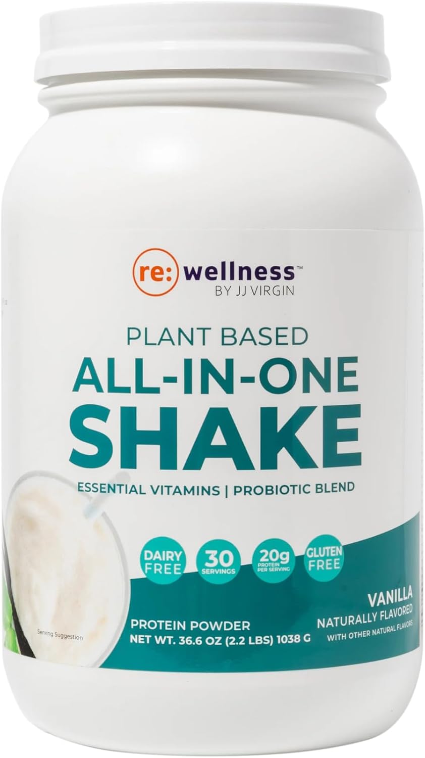 Reignite Wellness by JJ Virgin | Vanilla Plant-Based All-in-One Shake | Plant Protein Powder, Vitamins, Minerals, Greens & Aminos | 22g of Plant Protein | 30 Servings