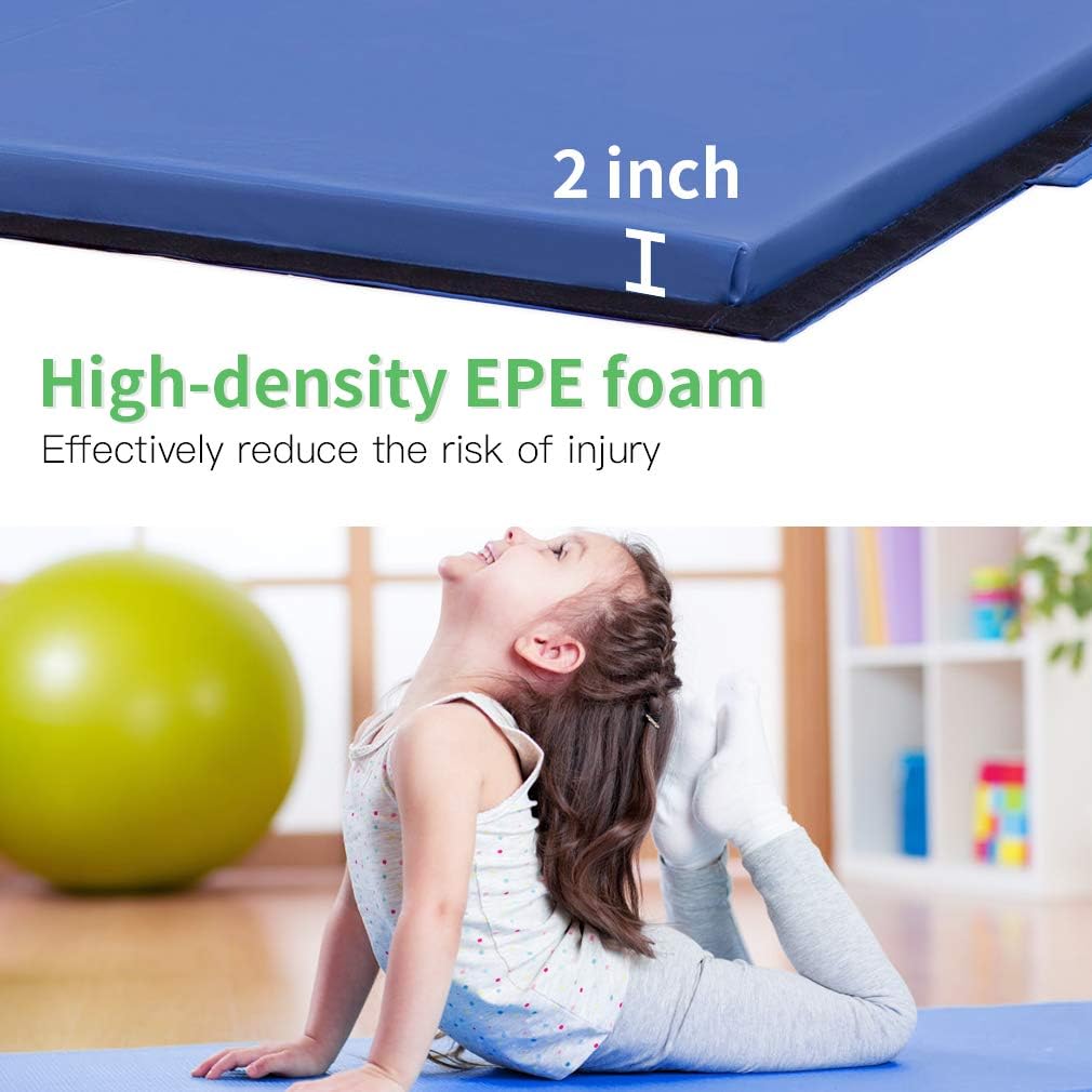 Gymnastics Tumbling Mats Portable Gymnastics Mat Foldable Tumbling Mat 2'x6'/4'x8' PU Leather Exercise Mat Yoga Mat with Carrying Handles for home Workout outdoor Yoga Gymnastics