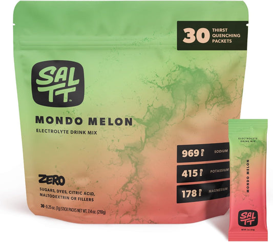 Keto Chow SALTT Electrolytes Powder Packets, Mondo Melon (30 Hydration Packets) - Magnesium, Potassium, Sodium, Trace Minerals - Vegan, Sugar Free, Gluten Free - Travel Essentials - Made in USA