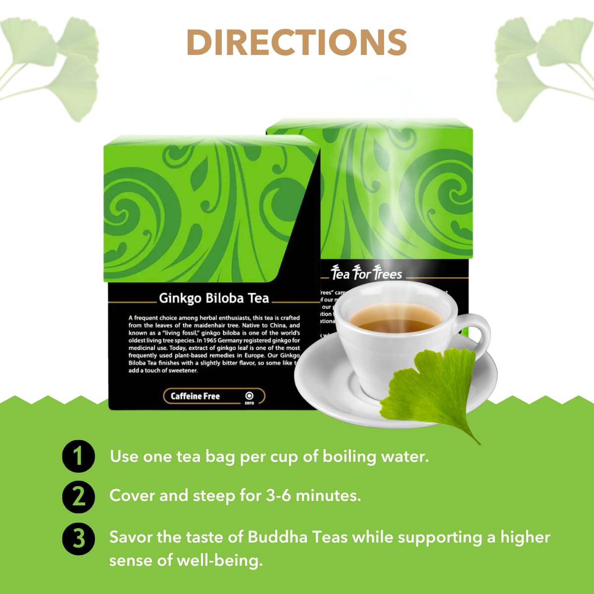 Buddha Teas - Ginkgo Biloba - Organic Herbal Tea - For Cognitive Balance & Overall Health - With Vitamin C - Energizing Blend - Caffeine Free - 100% Kosher & Non-GMO - 18 Tea Bags (Pack of 1)
