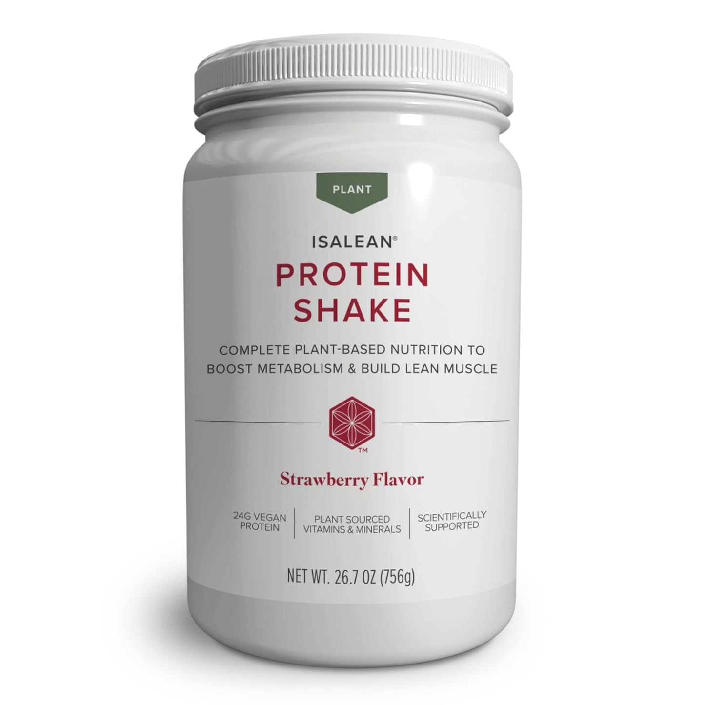 Isagenix Plant-Based IsaLean Protein Shake - Energy Powder with Whole-Food Sourced Vitamins - Supports Lean Muscle Growth & Healthy Metabolism - Gluten & Soy Free - Strawberry, 26.7 oz (14 Servings)