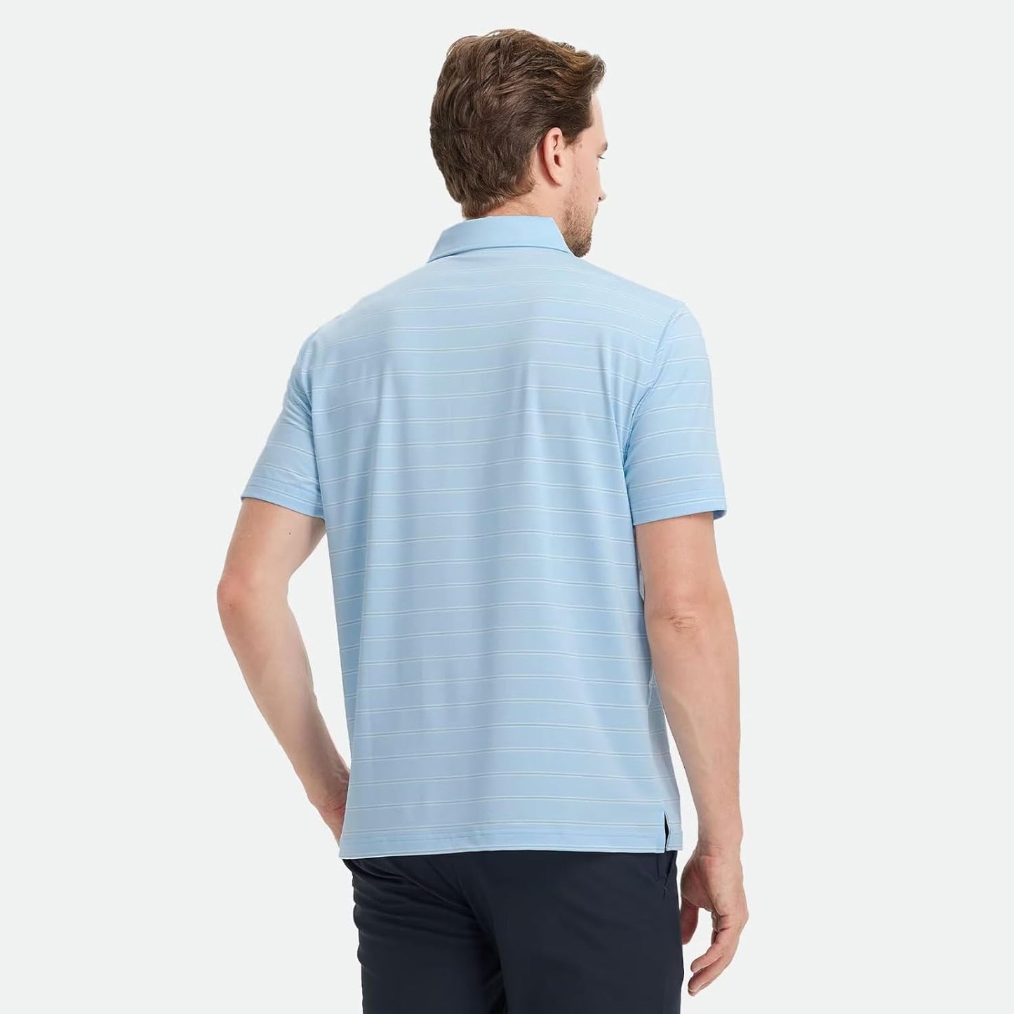 M MAELREG Golf Shirts for Men Moisture Wicking Striped Polo Performance Dry Fit Business Sports Mens Polo Shirts Short Sleeve