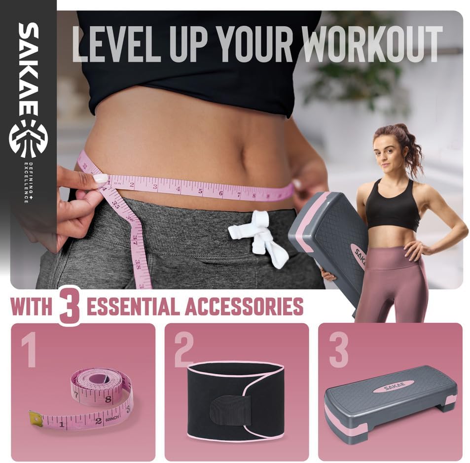 Adjustable Height Aerobic Stepper Set, Multiple Bundle Options with Dumbbells, Kettlebell, Waist Trimmer, Ankle Weights or Weighted Vest, Workout Exercise Step Platform w/Level Risers, 4 Colors