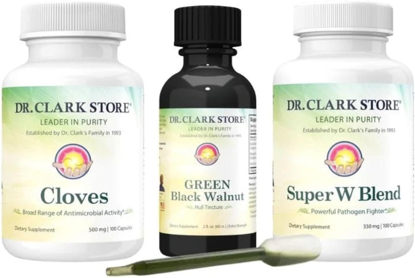 Dr Clark Store Intestine Support & Cleanse Kit - with Original Green Tincture from Black Walnut Hulls, Wormwood, and Cloves-Helps Maintain Optimum Intestinal Function
