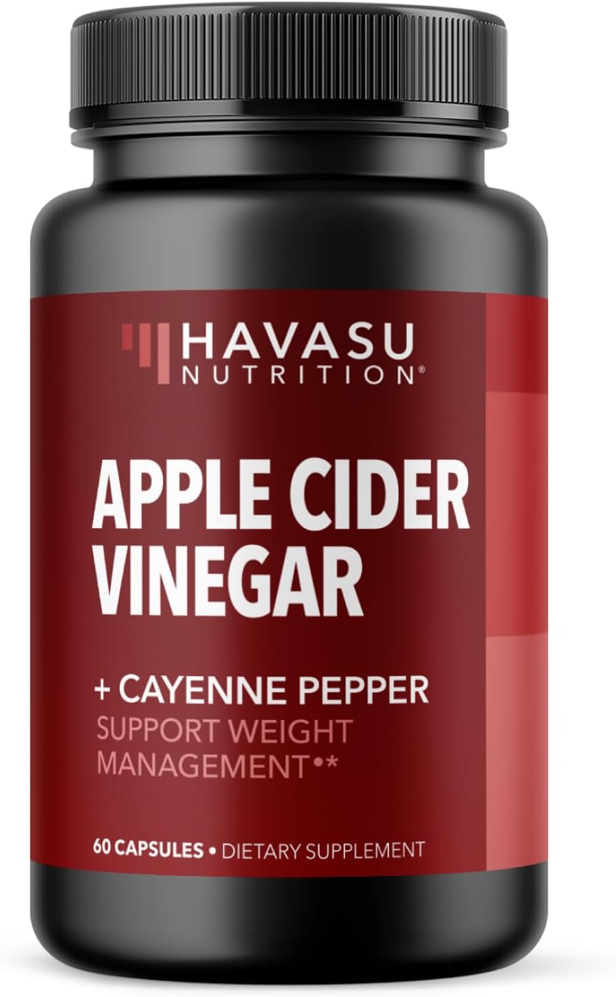 HAVASU NUTRITION Apple Cider Vinegar Capsules with 500mg Apple Cider Vinegar and 20mg Cayenne Pepper - Bloating Relief and Appetite Suppressant; Non-GMO; 60 Capsules for Men and Women