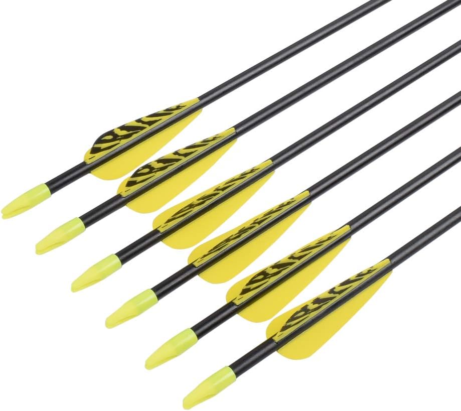 6875 Fiberglass Arrows Archery 24/26/28/30Inch Target Shooting Safetyglass Recurve Bows Suitable for Youth Children Woman Beginner (tigerspot Yellow Vanes)