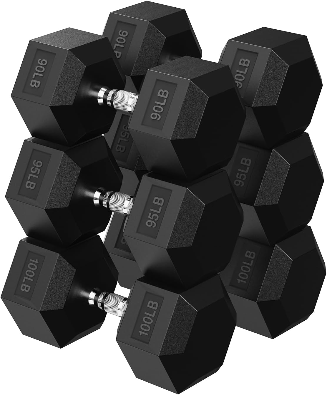 Hex Dumbbell 45-480 lb Set, Rubber Encased Exercise & Fitness Dumbbells for Home Gym, Hand Weights for Strength Training