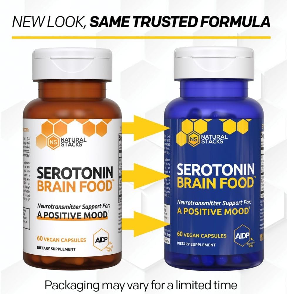 Serotonin Brain Food - 1250mg L-Tryptophan & 400mg Rhodiola Rosea Supplement - Mood Support Supplement for Stress Relief - Neurotransmitter Support with Magnesium Glycinate & Zinc - 120 Capsules