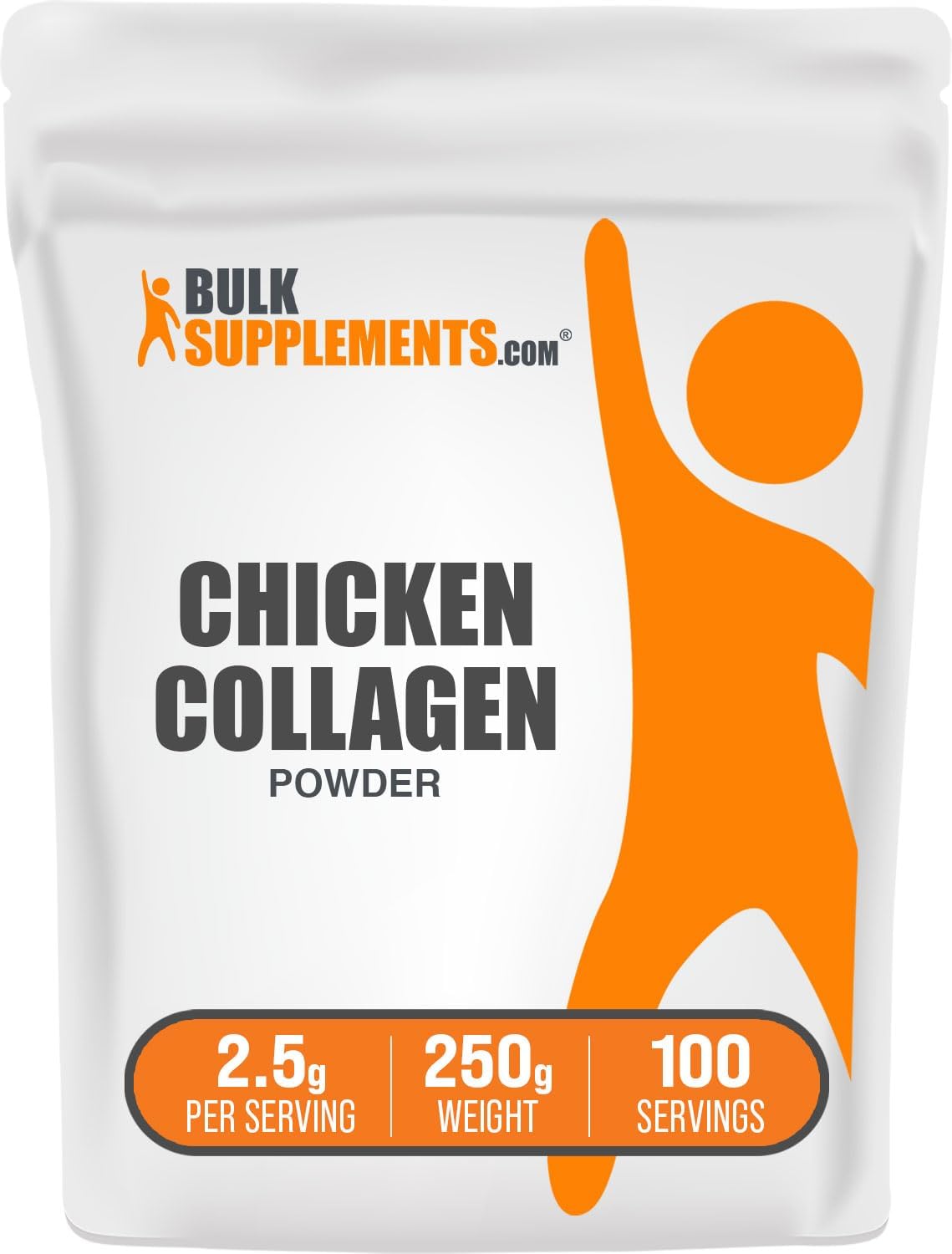 BulkSupplements.com Chicken Collagen Powder - Hydrolyzed Collagen Supplement, for Hair, Skin, & Nails - Unflavored & Gluten Free, 2.5g per Serving, 250g (8.8 oz) (Pack of 1)