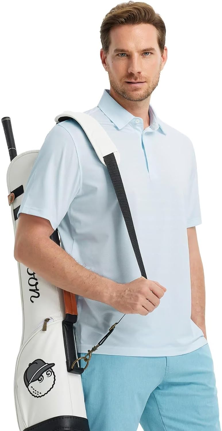 M MAELREG Golf Shirts for Men Short Sleeve Dry Fit Casual Striped Performance Moisture Wicking Collared Mens Polo Shirts