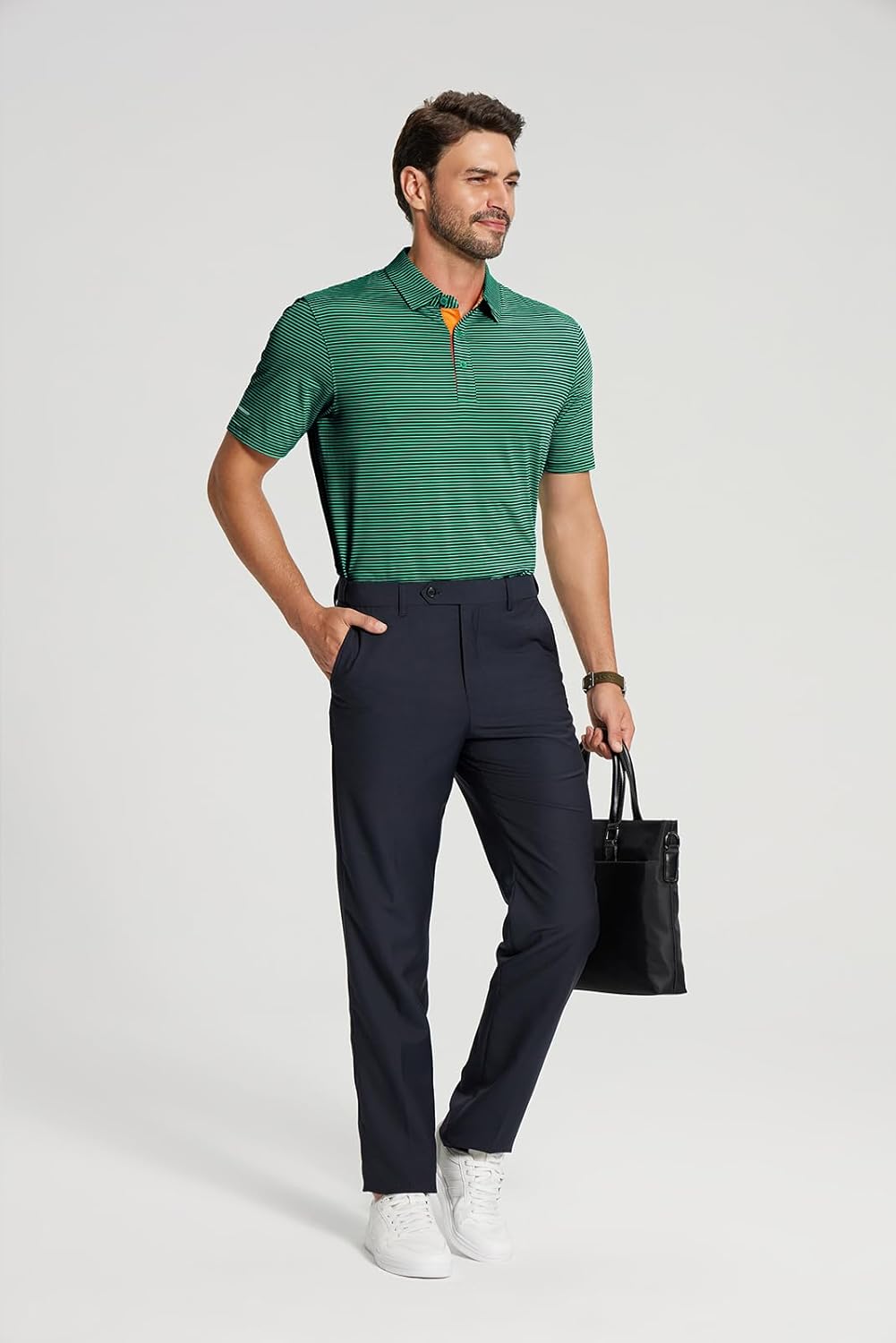 Golf Shirts for Men - Moisture Wicking Short Sleeve Performance Sport Casual Striped Collared Mens Polo Shirt