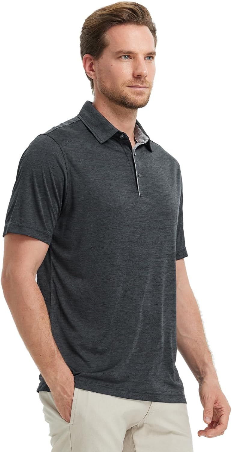 M MAELREG Golf Shirts for Men Short Sleeve Dry Fit Casual Striped Performance Moisture Wicking Collared Mens Polo Shirts