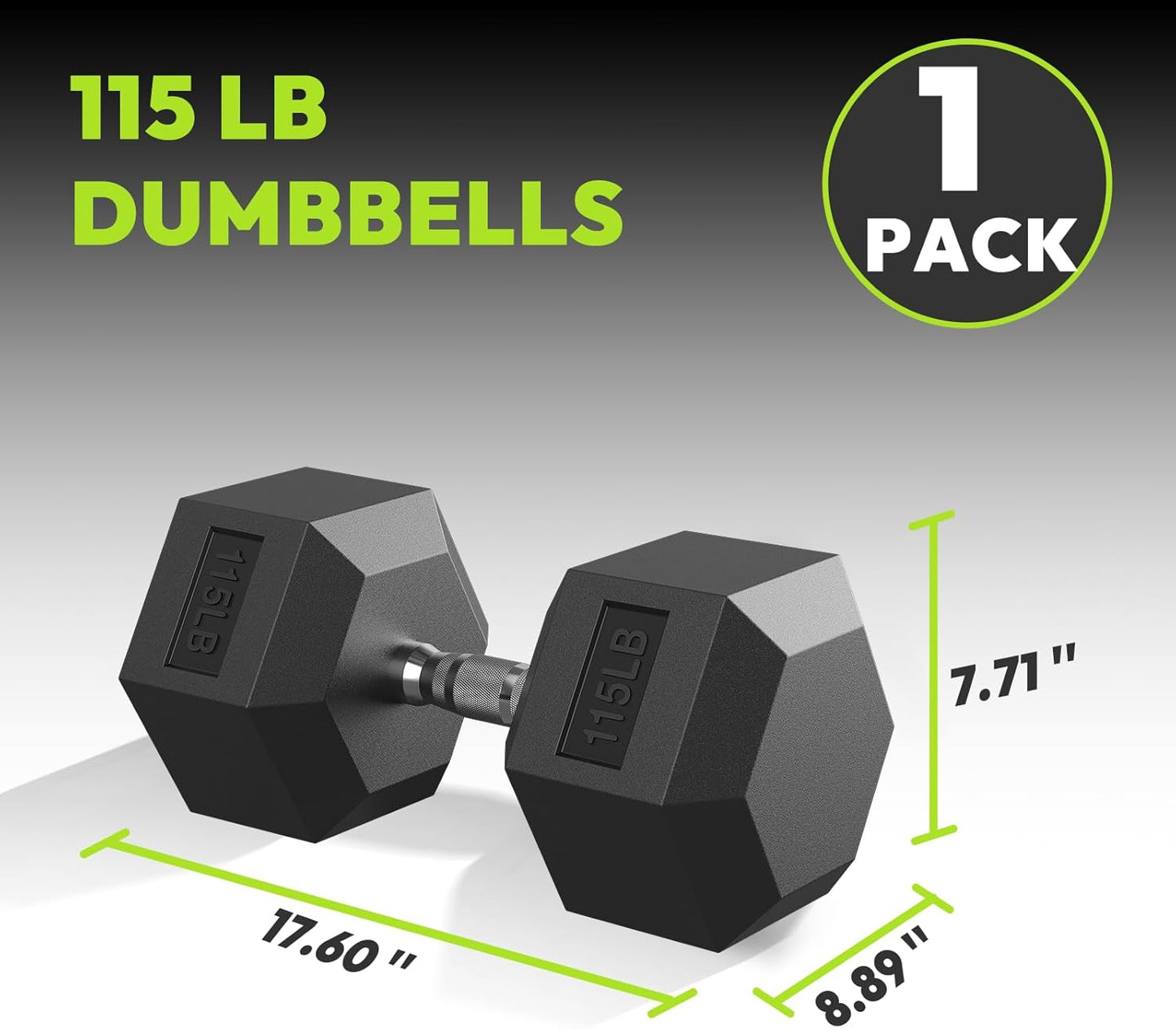Hex Dumbbell 40-125 lb, Rubber Encased Exercise & Fitness Dumbbells, Hand Weight for Strength Training