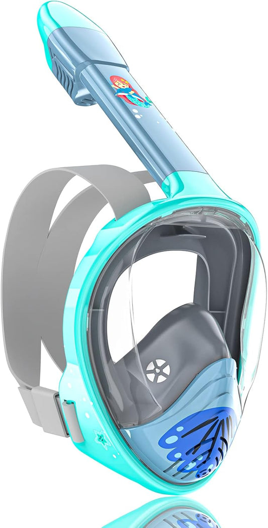 QingSong Kids Snorkel Mask Full Face, Snorkeling Set with Camera Mount, Foldable 180 Degree Panoramic View Snorkeling Gear Anti-Fog Anti-Leak