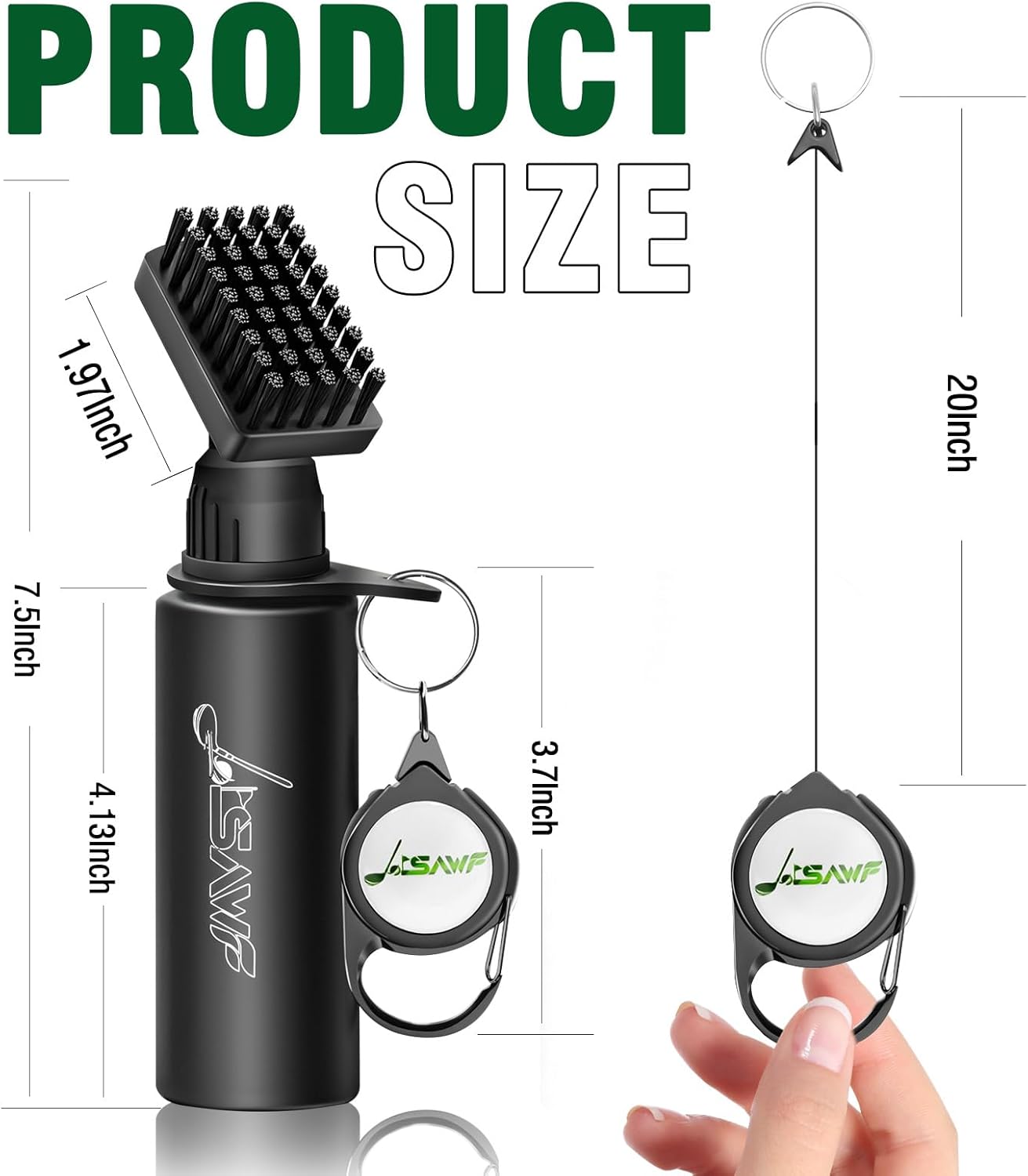 JOISAWF Golf Club Cleaner Brush with Water - 7.5” Pro Golf Groove Cleaner, Leak-Proof Design, 4 Oz Water Bottle & Retainer Clip - Essential Golf Accessories for Men & Women