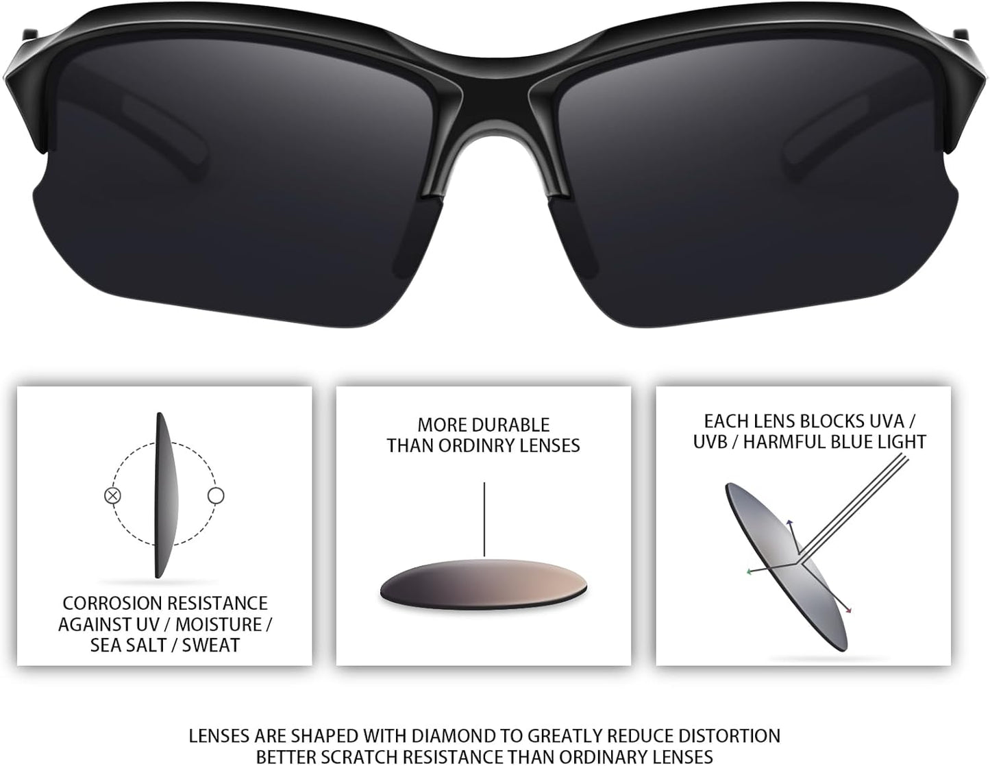 Sports Polarized Sunglasses for Men Cycling Running Fishing UV Protection Sun Glasses Lightweight Half Frame Goggles
