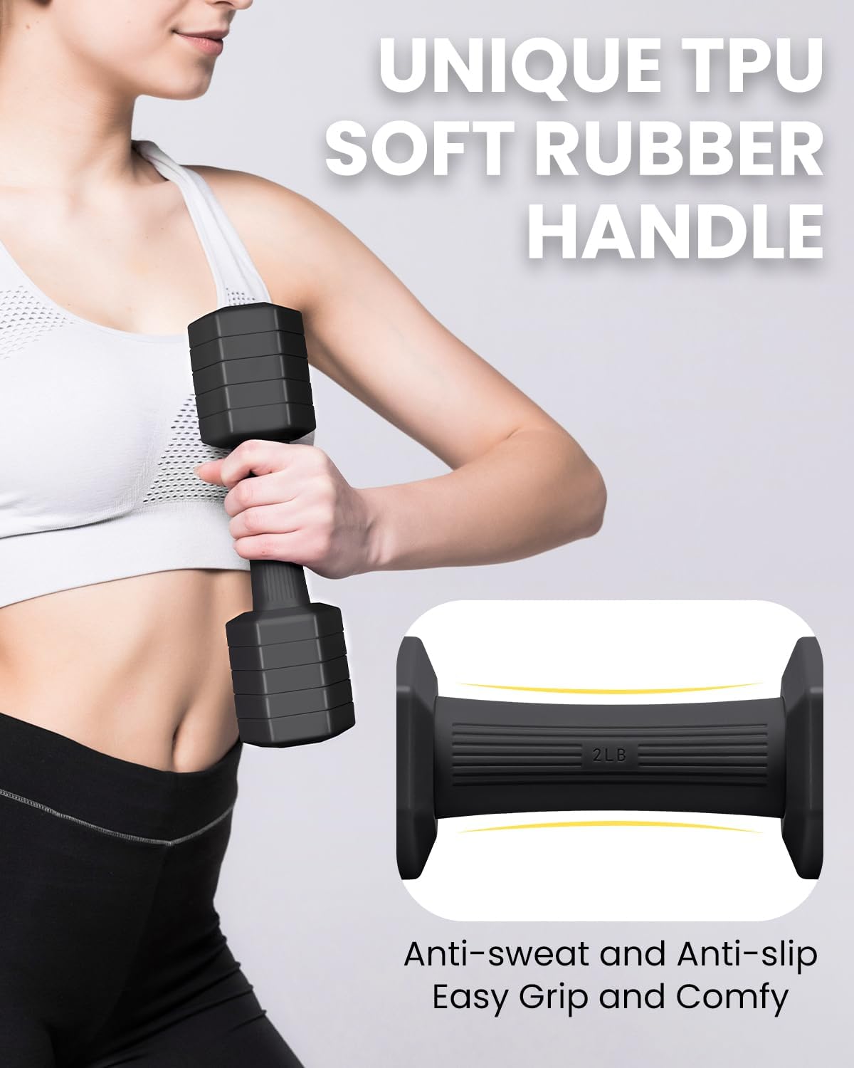 Adjustable Dumbbells Set, 4 in 1 Hand Weights Set for Women Men 10 LB/ 12 LB Dumbbell Pair Each 2lbs 3lbs 4lbs 5lbs Weights Dumbbells Set with TPU Soft Rubber Handle for Home Gym Exercise Fitness