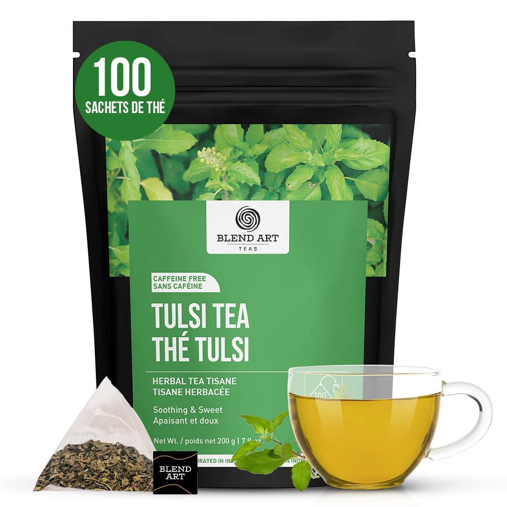 Tulsi Holy Basil Tea Bags 100 Count For Cognitive Balance & Overall Health Ayurvedic Tulsi With Antioxidants Caffeine Free Holy Basil Leaves Pyramid Herbal Tea Bags Support Digestion & Boost Immunity