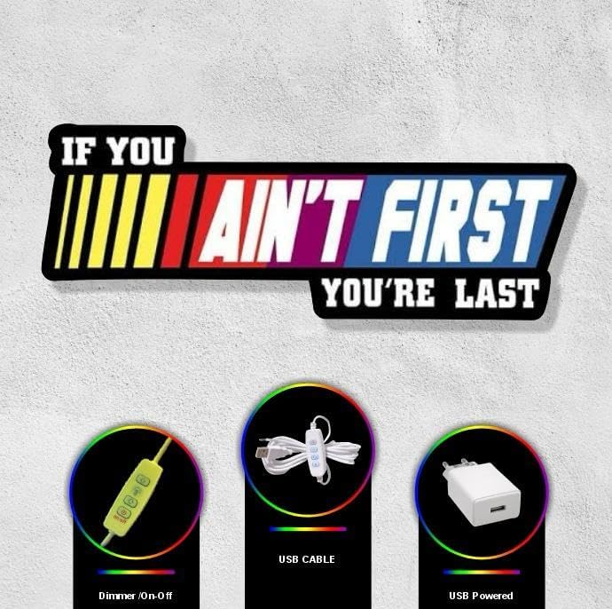 NEONSIGN If You Ain't First You Are Last LED Neon Sign Gym Motivation Lightbox Fitness Wall Decor with USB Powered Dimmable for Gym Home Fitness Decoration (18x7 inches)