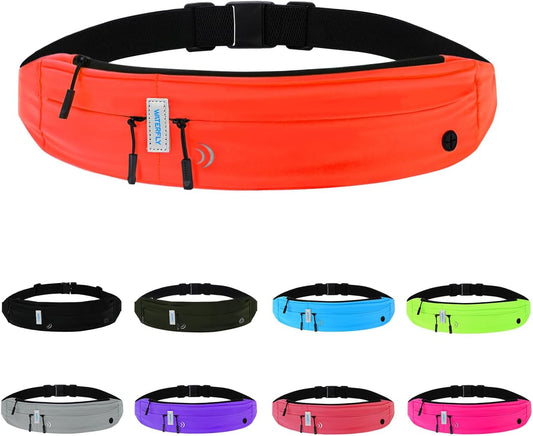 WATERFLY Running Belt Fanny Pack: Runner Marathon Jogging Waist Pack Sport Workout Exercise Fitness Phone Holder Belt for Men Women Jogger Slim Waistband