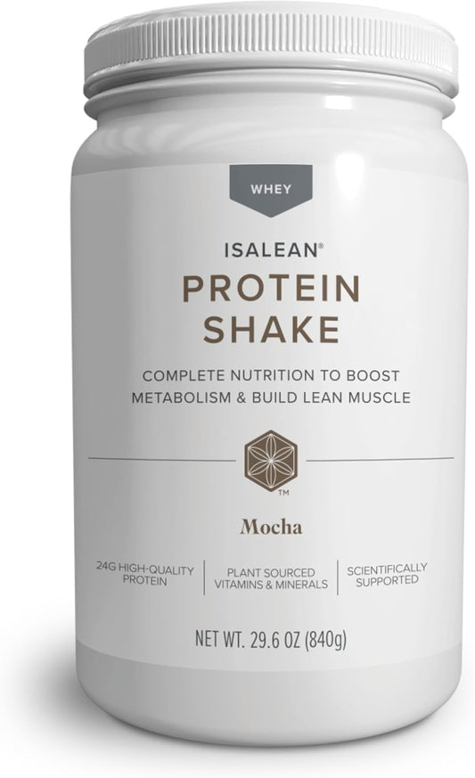 IsaLean Protein Shake - Complete Superfood Meal Replacement for Maintaining Healthy Weight and Lean Muscle Growth with 24 Vitamins and Minerals - 29.6 oz - 14 Meal Canister (Mocha) - Canister