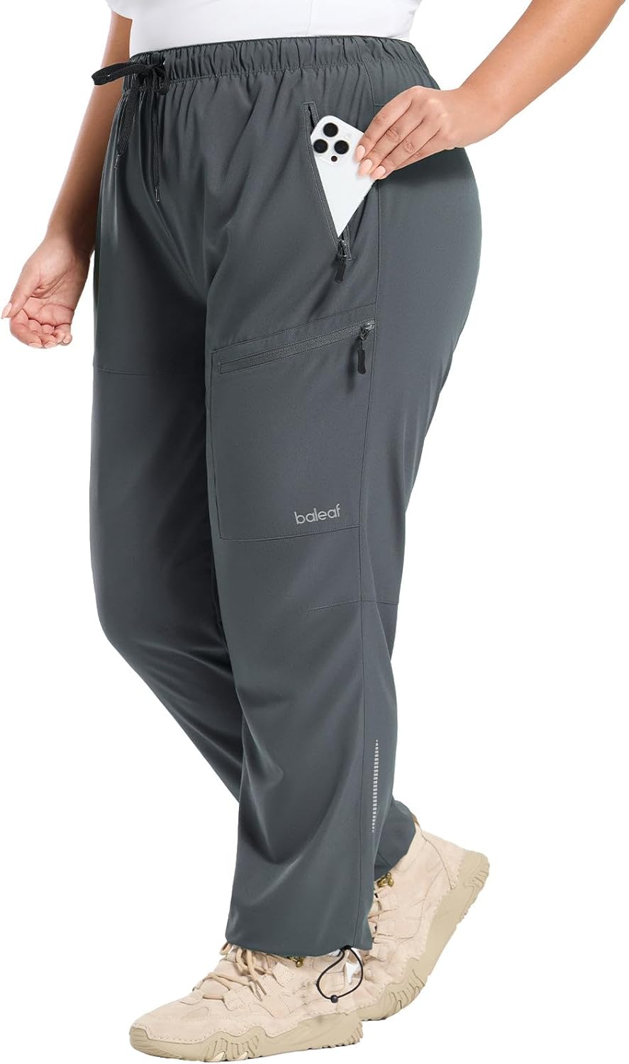 baleaf Plus Size Pants for Women Hiking Cargo Water Resistant UPF 50+ Cargo Joggers Zipper Pockets
