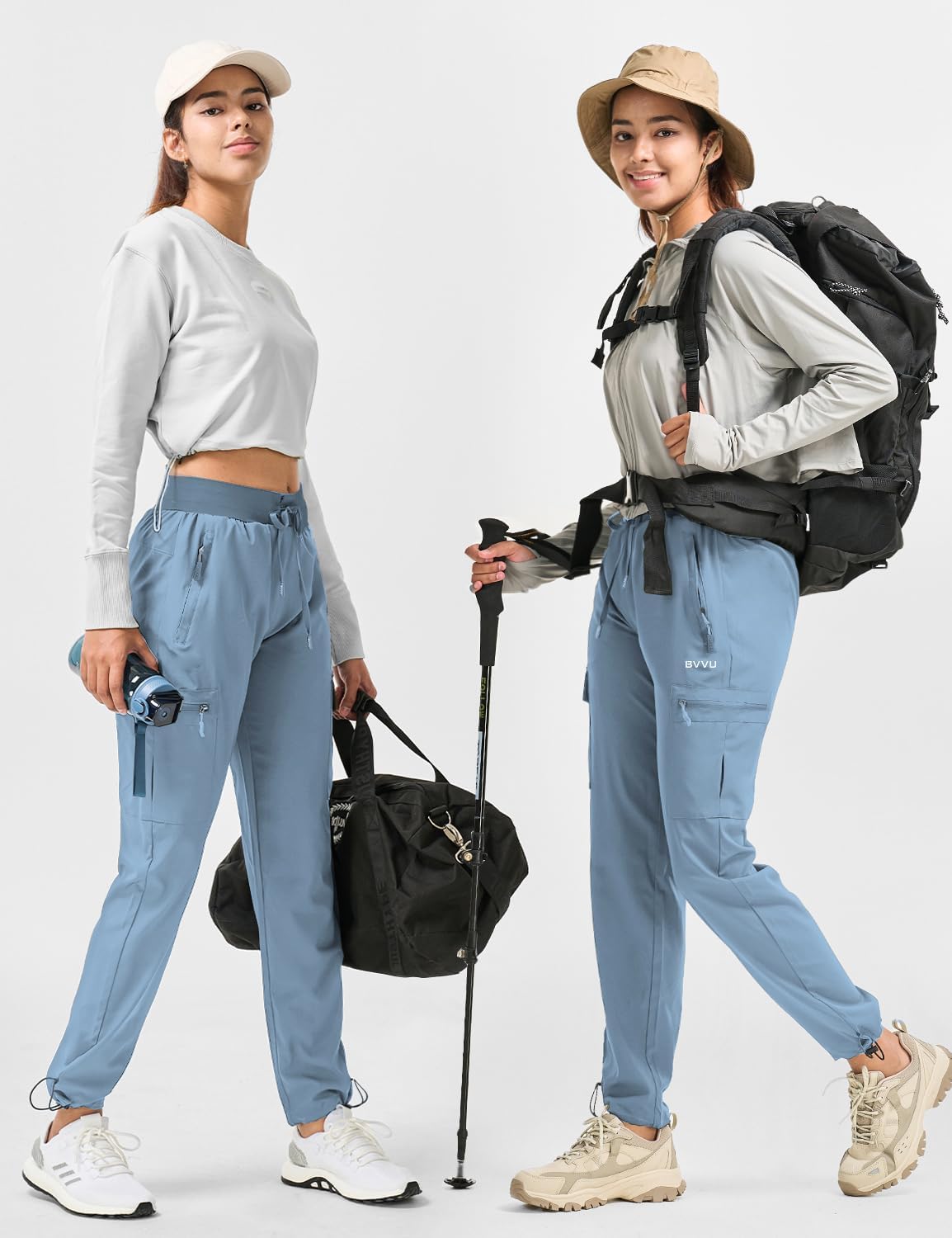 BVVU Women's Hiking Pants Lightweight Quick Dry Travel Outdoor Pants Waterproof Work Cargo Joggers with Zipper Pockets