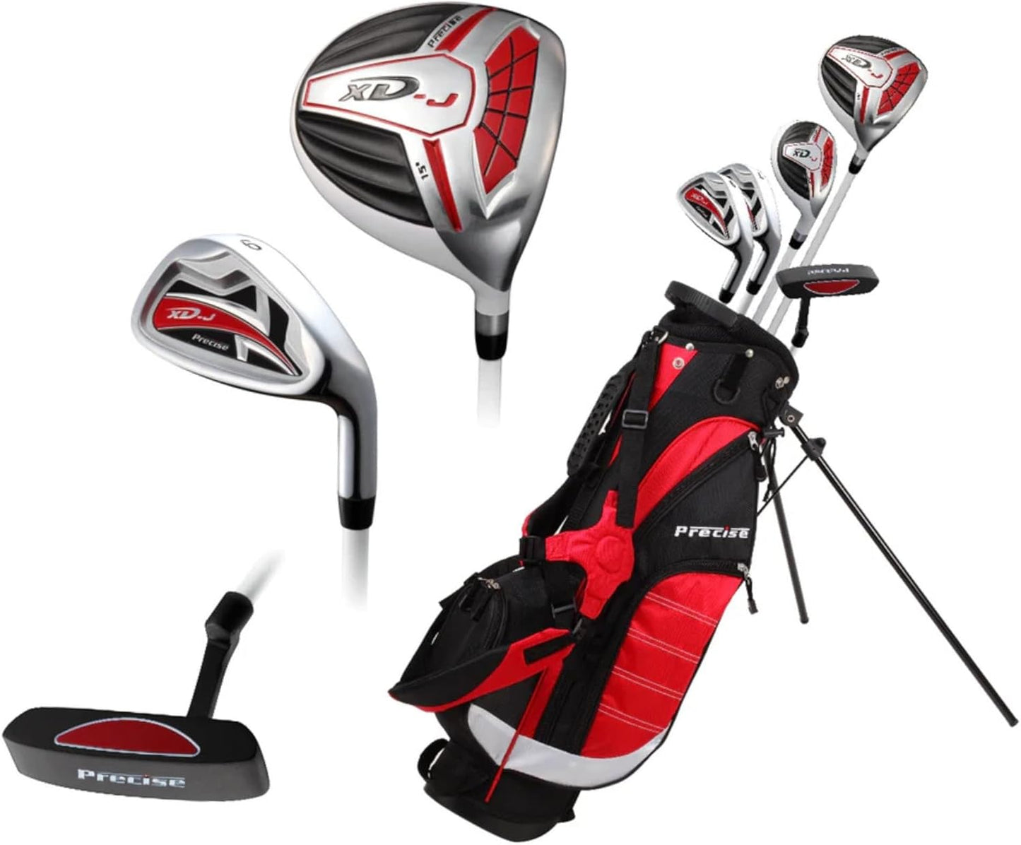 Precise XD-J Junior Golf Clubs Set – Right & Left Hand Options – Kids Golf Clubs for Ages 3-5, 6-8, 9-12 – Lightweight Graphite Shafts, Hybrid Club, Stand Bag – Boys & Girls Golf Set