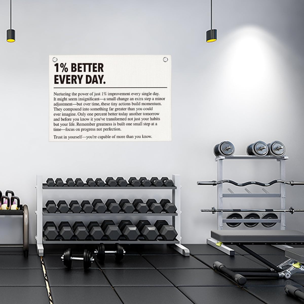 1% Better Every Day Gym Motivational Wall Art Banner Dorm Posters Gifts for Guys Men Women Gym Flag Decor for Home Gym Bedroom Workout Room 30x20 Inchs