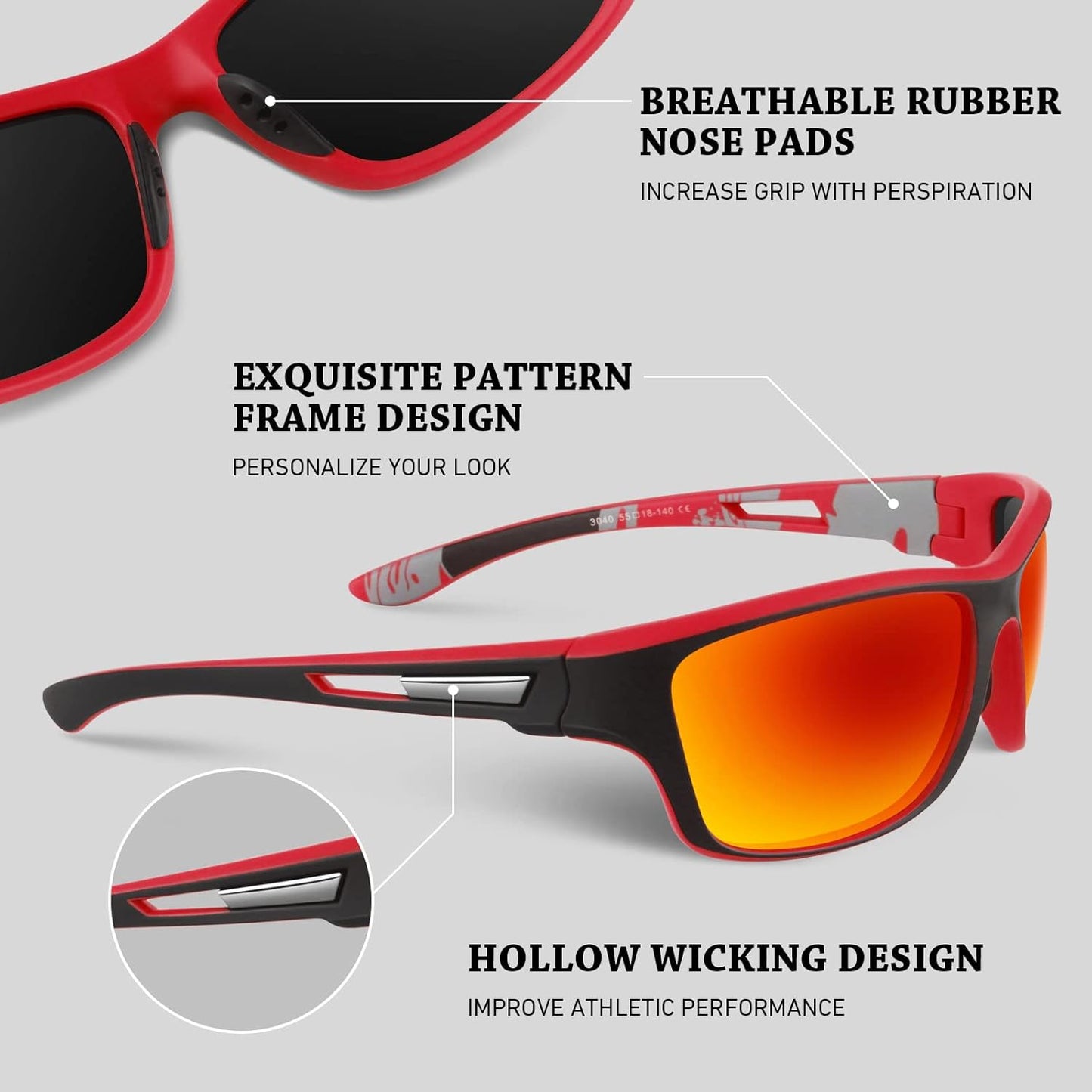 Polarized Sports Sunglasses for Men Women,Fishing Driving Rectangular Goggles UV400 Protection