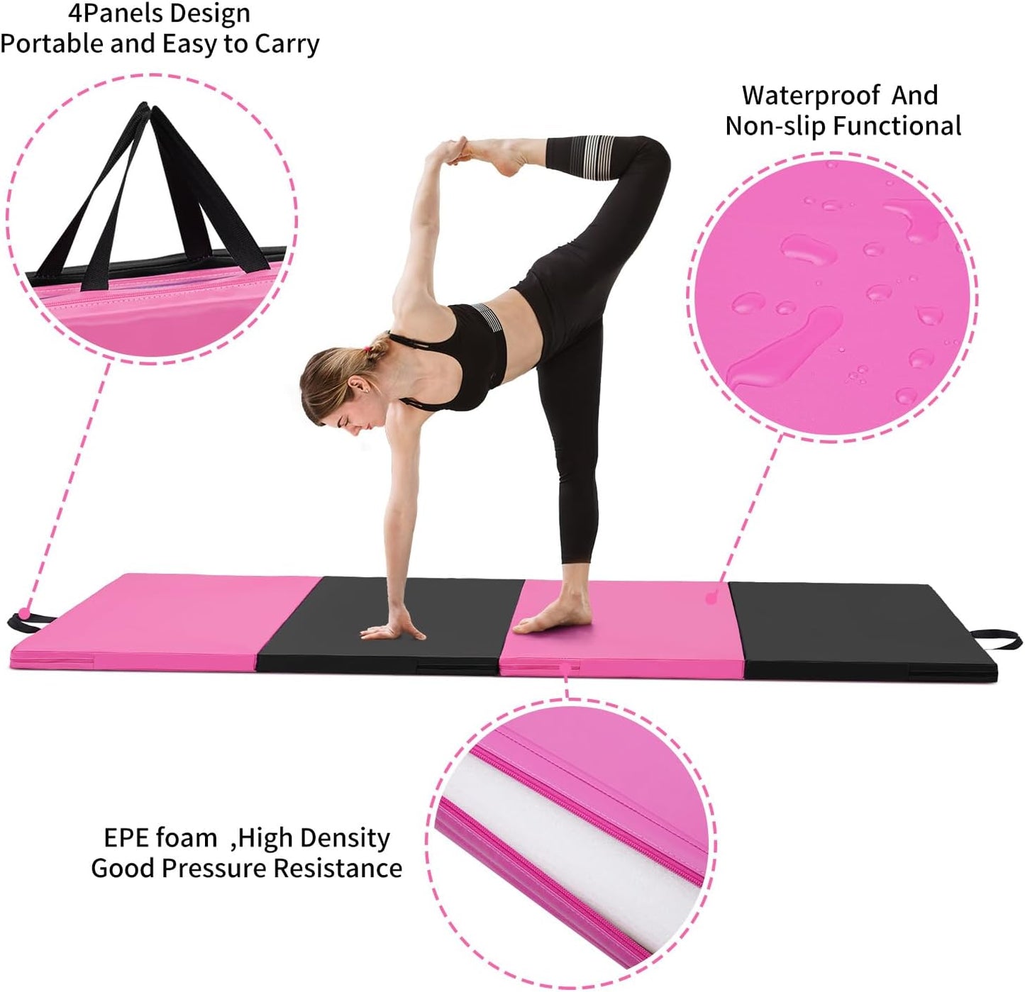 ZENOVA Gymnastics Mat 6'x3'x2''/4'x8'x2'' Exercise Mat Gym Mat for Home Aerobics Workout Foldable Tumbling Mat Children Gifts