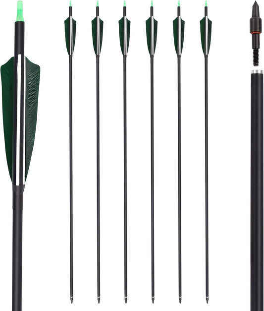 YLS 500 Spine Arrows 30 Inch Carbon Arrows 4" Turkey Feather Archery Target Practice Hunting Arrows with for Recurve Bow Long Bow