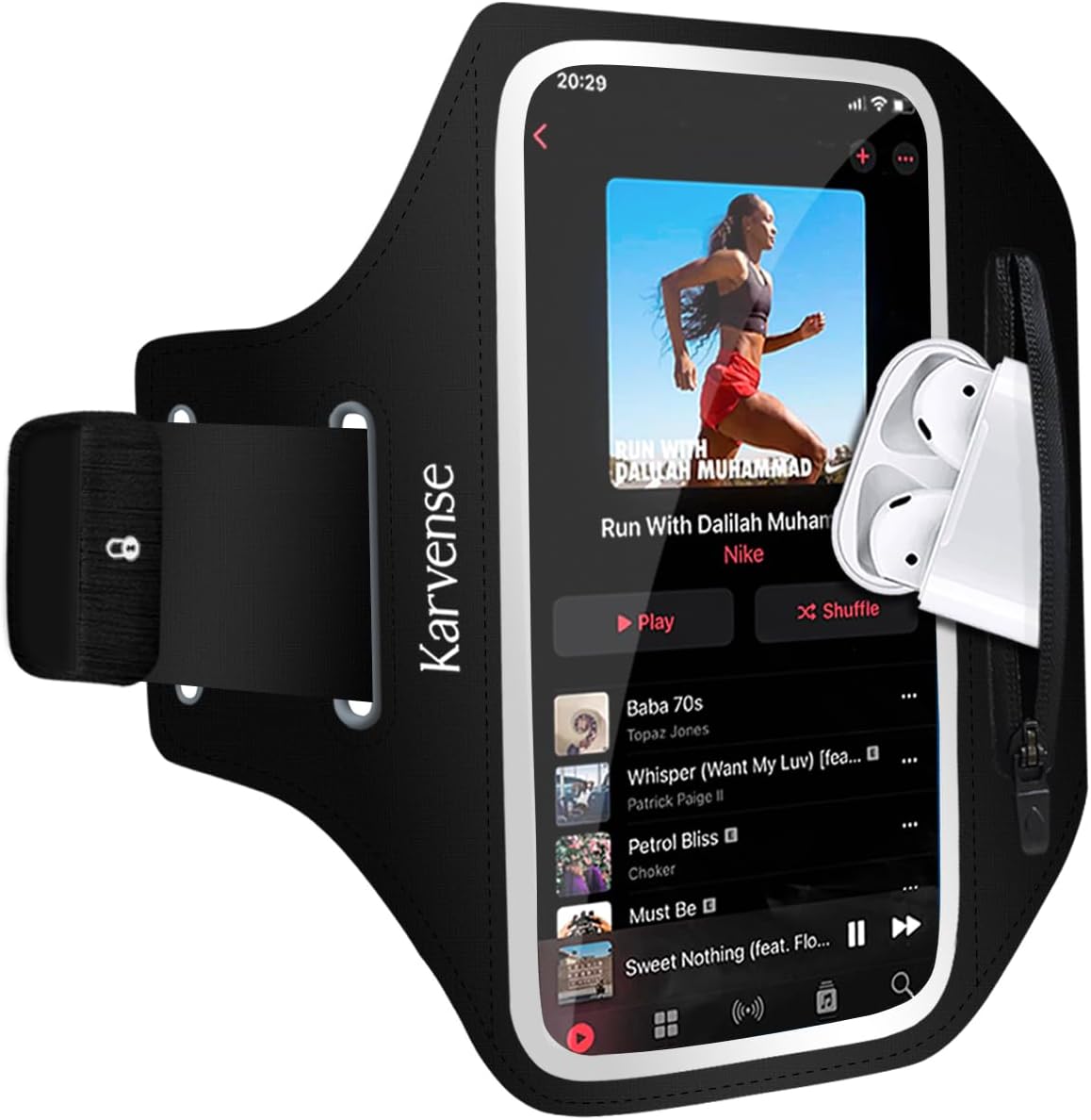 Running Phone Holder, Arm Band for Running for iPhone & Samsung Galaxy, Cell Phone Armband Holder for Walking, Gym, Workout, Men, Women, w/Adjustable Strap & Zipper Pocket (Black-L)