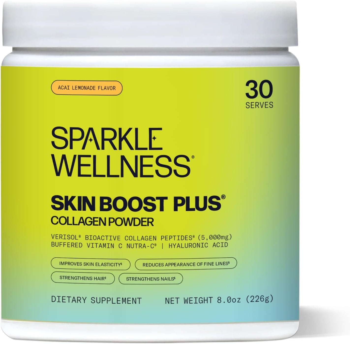 Skin Boost Plus (Acai Lemonade) [30-Serves] | Collagen Powder Supplement with VERISOL Bioactive Hydrolyzed Collagen Peptides, Vitamin C & Hyaluronic Acid to Improve Skin Elasticity