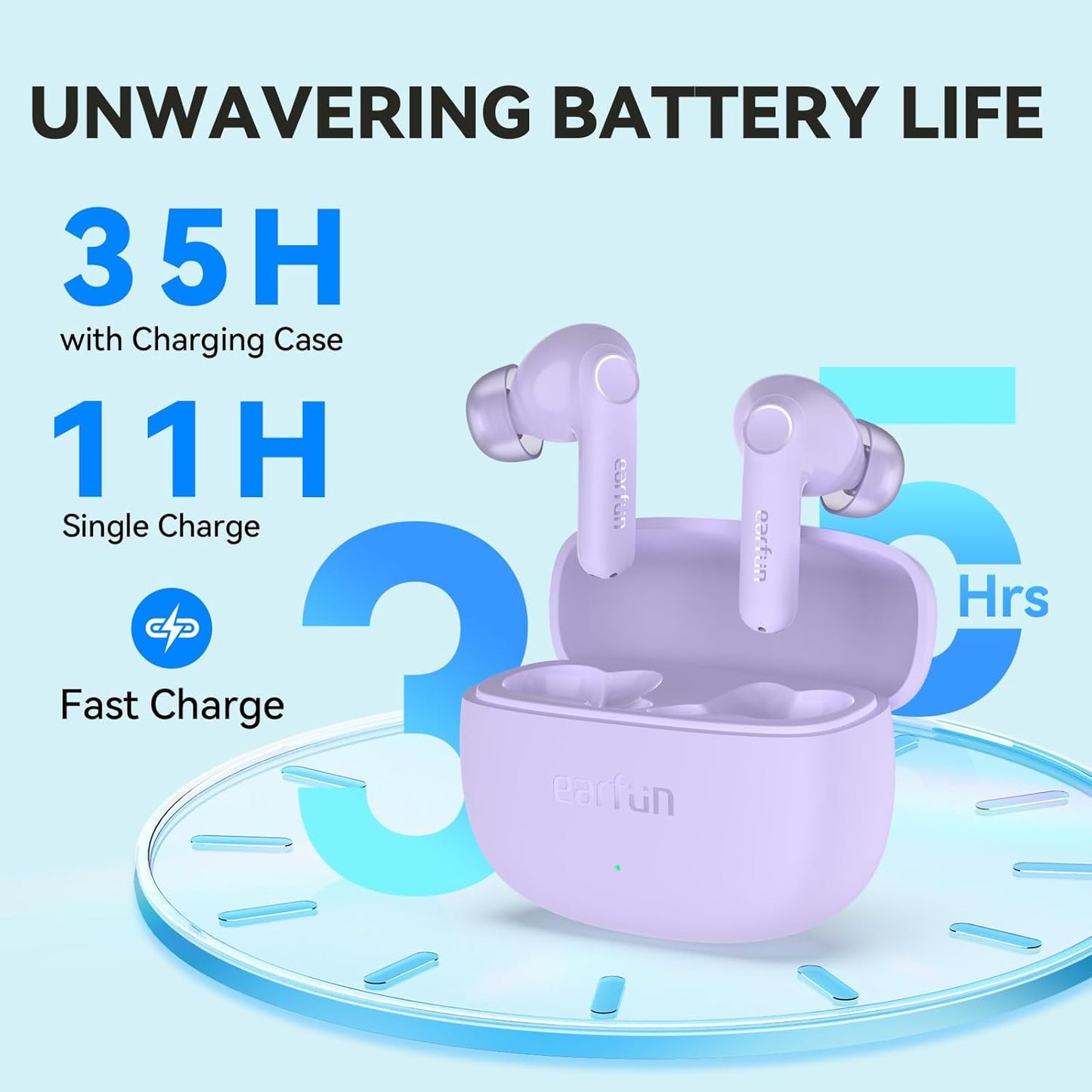 EarFun Air Life Wireless Earbuds, 12mm Driver with Deep Bass, Bluetooth 5.4 in-Ear Earbuds, 4 Mics AI ENC Call, 35H Playtime, 30 Preset EQs Via App, Comfortable Fit, Fast Charging, IPX5, Violet