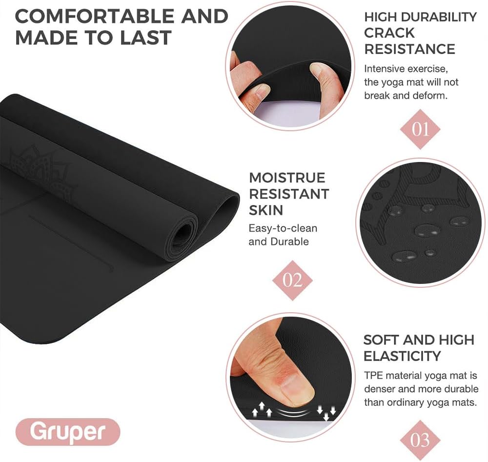 Yoga Mat Non Slip TPE Thick Yoga Mat with Alignment Mark, Large Size 72"L x 32"W x 0.32"Th or 0.24"Th, Anti-Tear Exercise & Fitness Mat for Yoga, Pilates & Floor Workouts