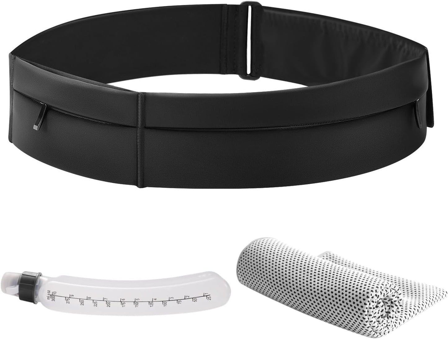 Running Belt for Women and Men, Water Proof Running Belts Fanny Pack with Water Bottle,Slim Hydration Running Bag Belts with Phone Bottle Holder Adjustable Fit for Runner (Black, Large)